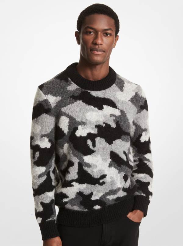 Panske Svetre Michael Kors Camouflage Alpaca and Merino Wool Čierne - Oblecenie Michael Kors Slevy | UVWZP-8271